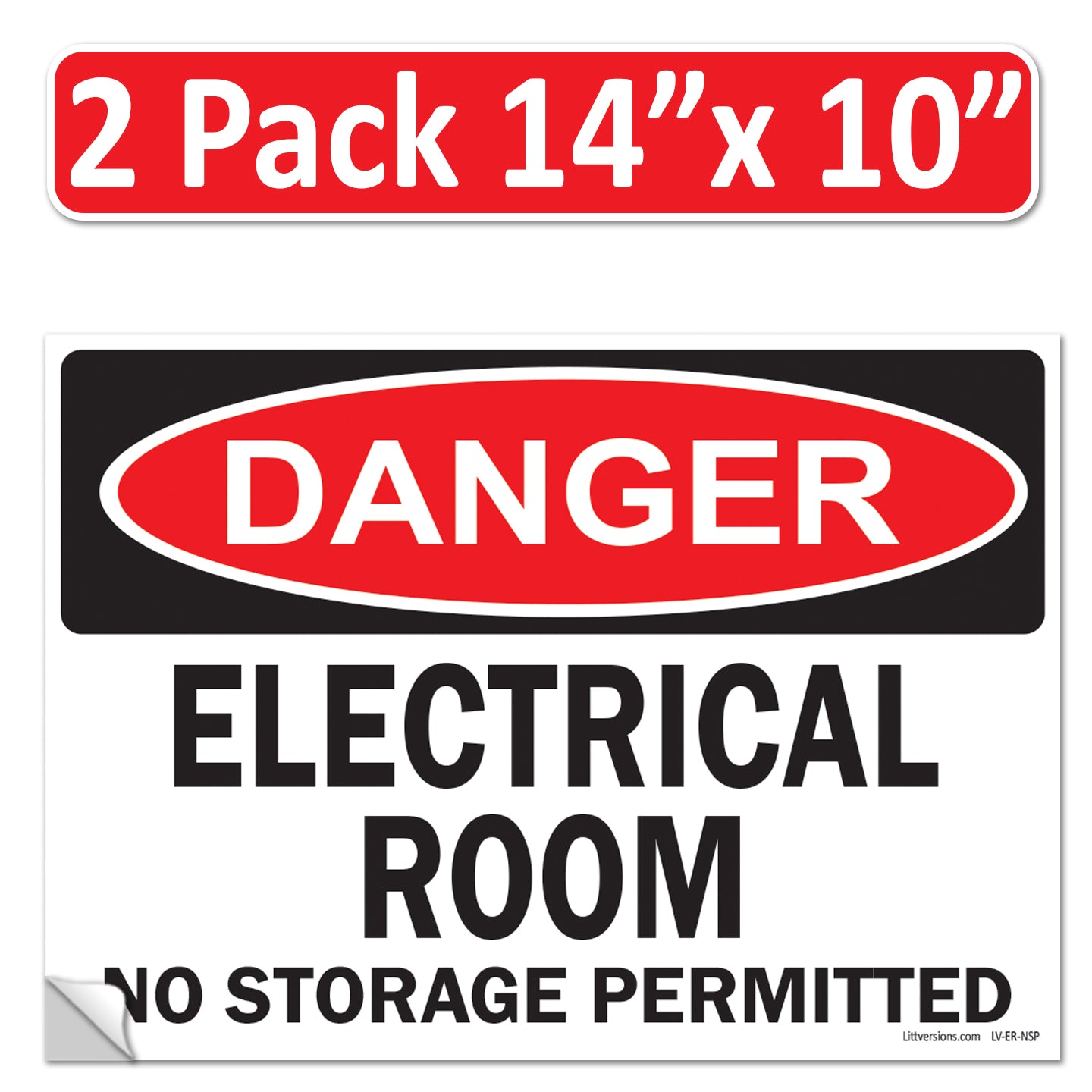 Danger Electrical Room, No Storage Permitted OSHA WARNING Safety Hazard Label Sign Decal 6 mil Laminated Engineer Grade UV Protected ANSI NFPA Weather Resistant Indoor Outdoor Use 127004