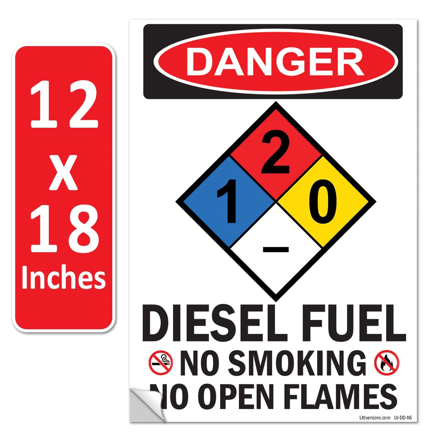Danger Diesel Fuel No Smoking No Open Flames OSHA WARNING Safety Hazard Label Sign Decal 6 mil Laminated Engineer Grade UV Protected ANSI NFPA Fade/Weather Resistant Indoor Outdoor 123631