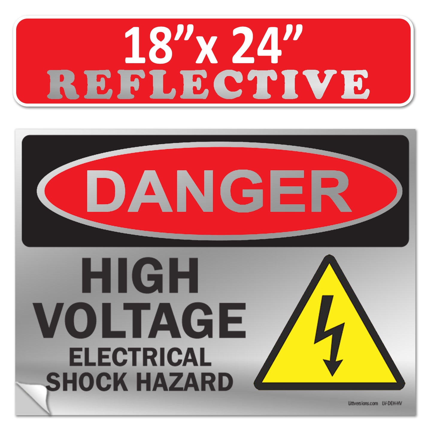 Danger High Voltage, Electrical Shock Hazard OSHA WARNING Label Sign Decal 6 mil Laminated Engineer Grade UV Protected Red Black White ANSI NFPA Weather Resistant Indoor Outdoor 131702