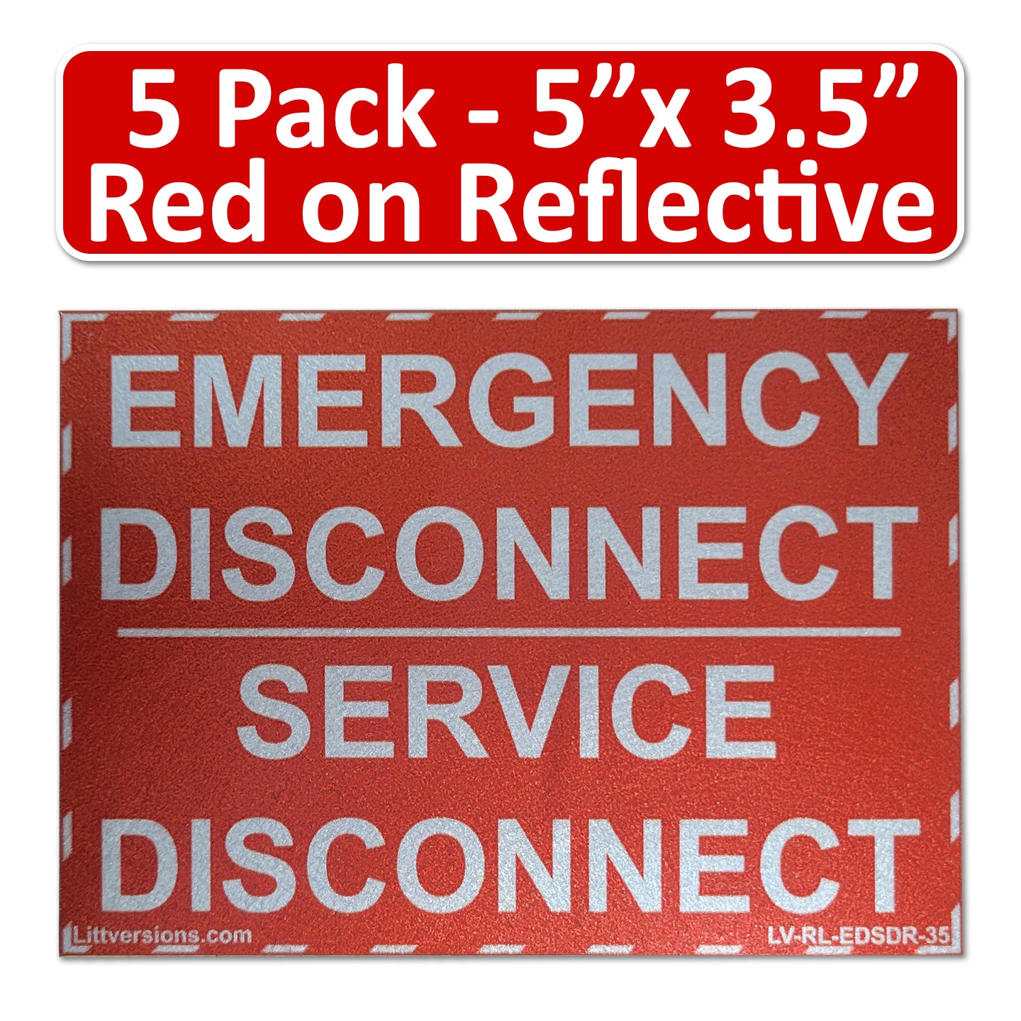 5 Pack 5"x 3.5" Red Reflective Laminated NEC Compliant Emergency Disconnect Service Labels Sign Notice Danger Sticker Panel Heavy Duty Pressure Sensitive Ultra Durable Electrical Lock Out