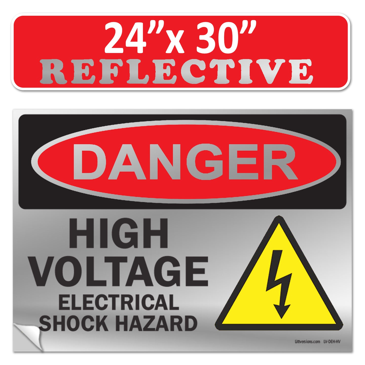Danger High Voltage, Electrical Shock Hazard OSHA WARNING Label Sign Decal 6 mil Laminated Engineer Grade UV Protected Red Black White ANSI NFPA Weather Resistant Indoor Outdoor 131702