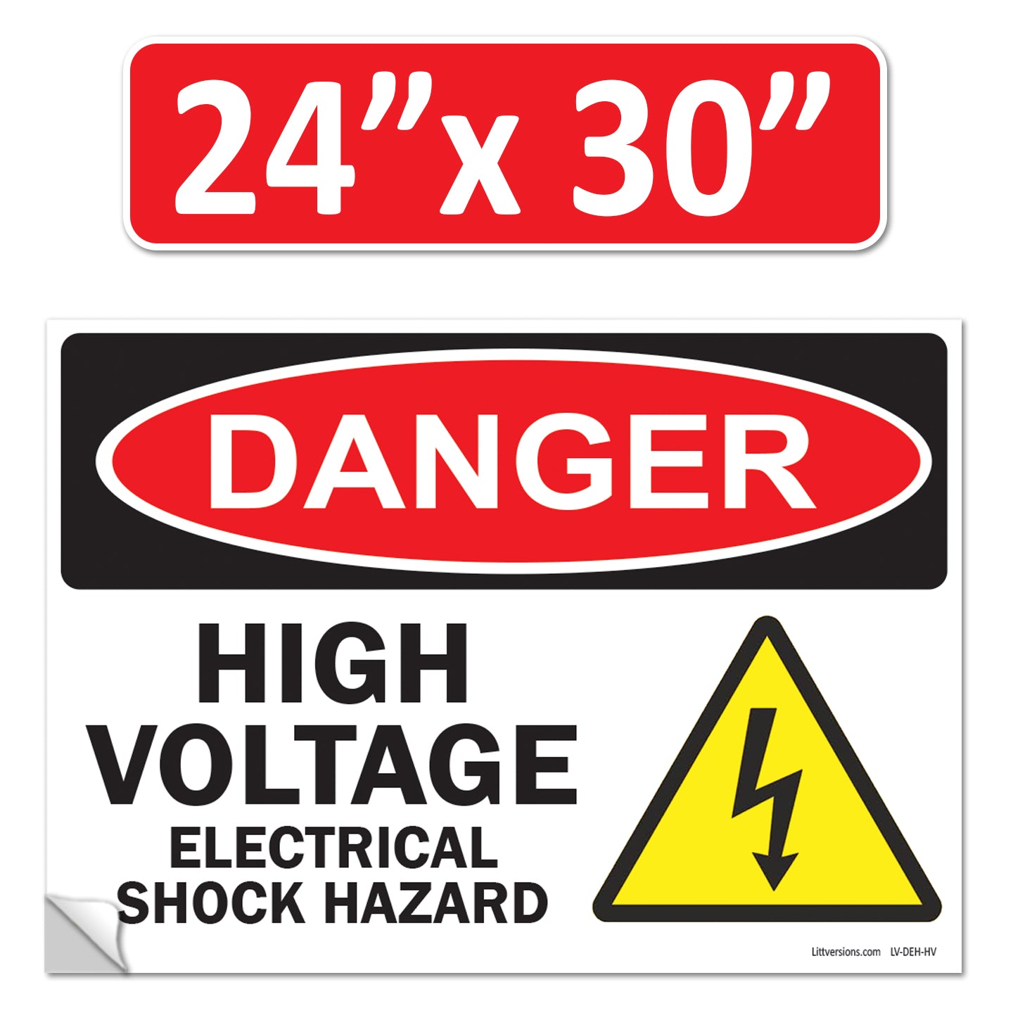Danger High Voltage, Electrical Shock Hazard OSHA WARNING Label Sign Decal 6 mil Laminated Engineer Grade UV Protected Red Black White ANSI NFPA Weather Resistant Indoor Outdoor 131702