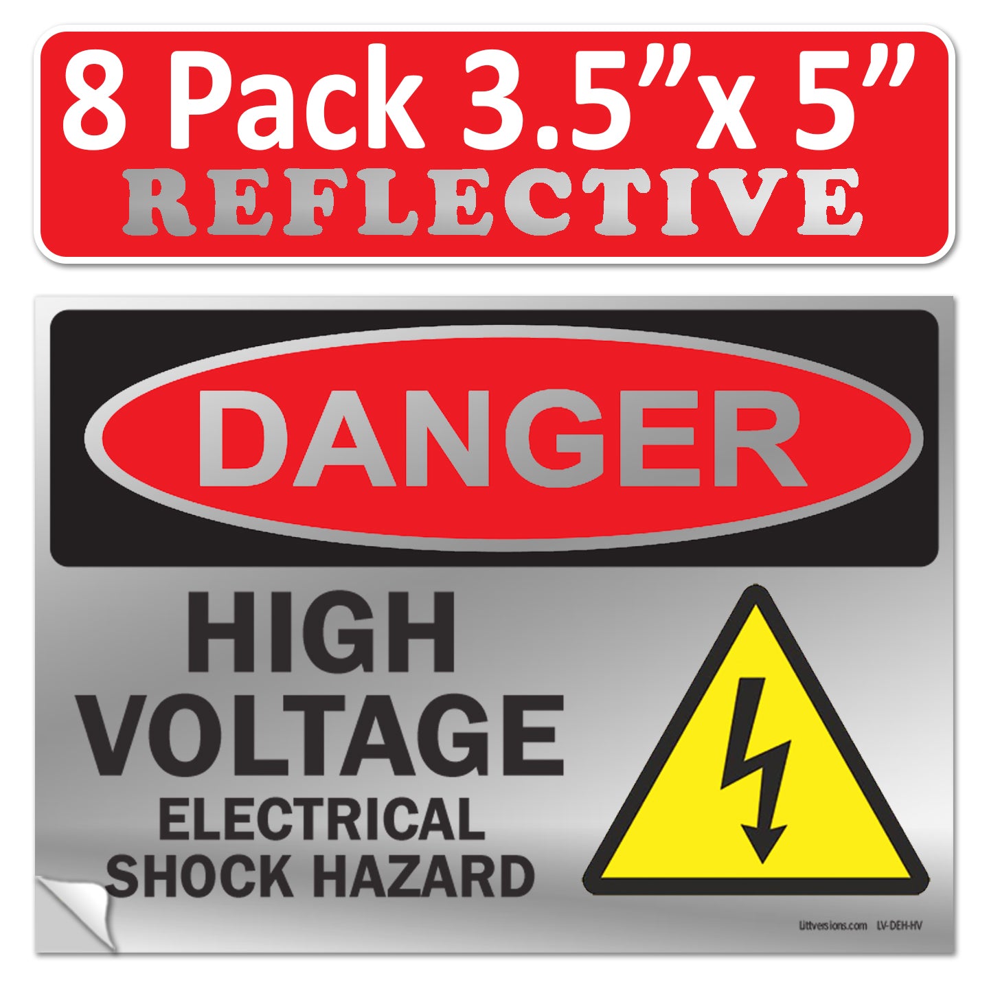 Danger High Voltage, Electrical Shock Hazard OSHA WARNING Label Sign Decal 6 mil Laminated Engineer Grade UV Protected Red Black White ANSI NFPA Weather Resistant Indoor Outdoor 131702