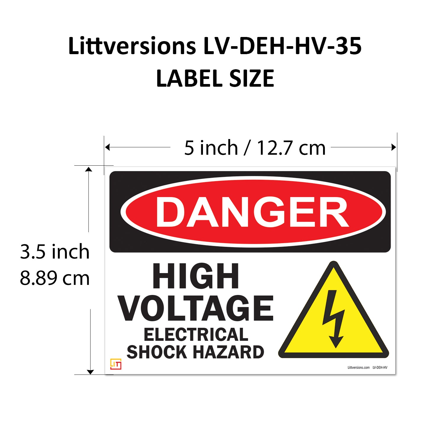 Danger High Voltage, Electrical Shock Hazard OSHA WARNING Label Sign Decal 6 mil Laminated Engineer Grade UV Protected Red Black White ANSI NFPA Weather Resistant Indoor Outdoor 131702