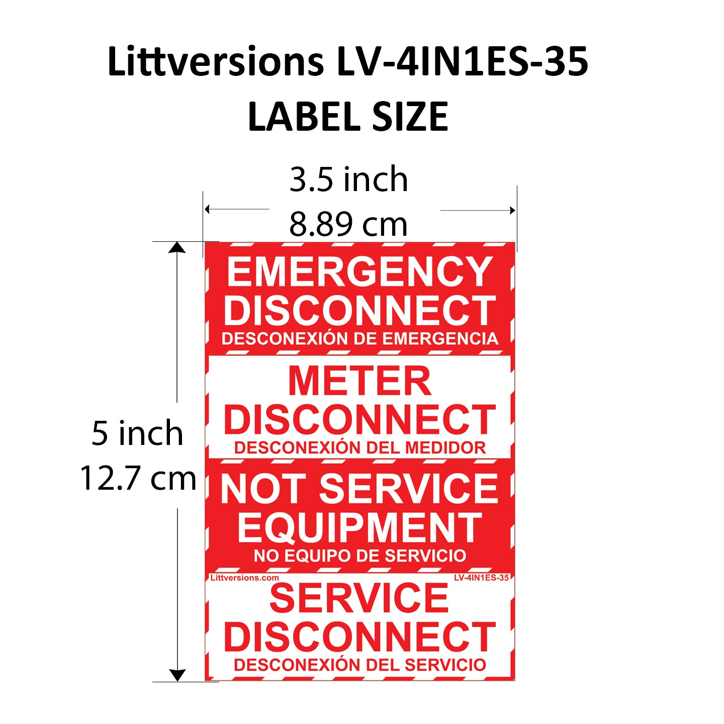 3.5"x1.25" Emergency Service Meter Disconnect NOT Service Equipment Bilingual Spanish Espanol Label Sign Sticker