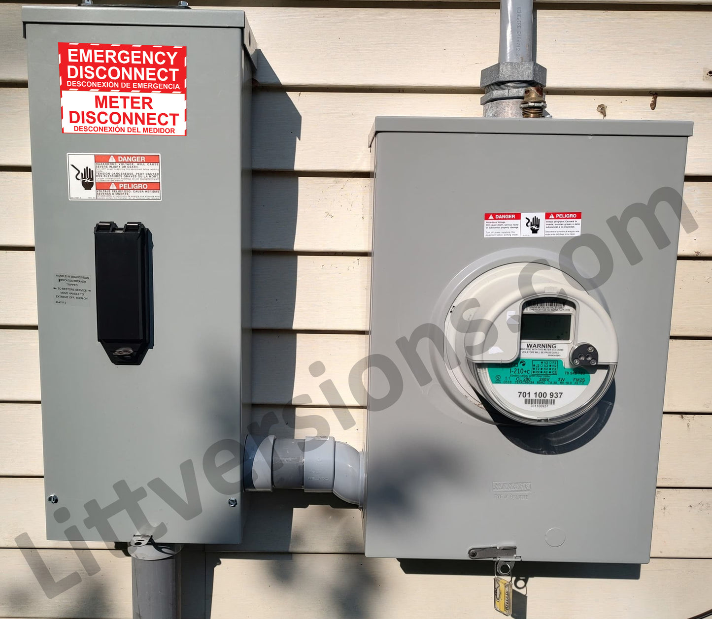 3.5"x1.25" Emergency Service Meter Disconnect NOT Service Equipment Bilingual Spanish Espanol Label Sign Sticker