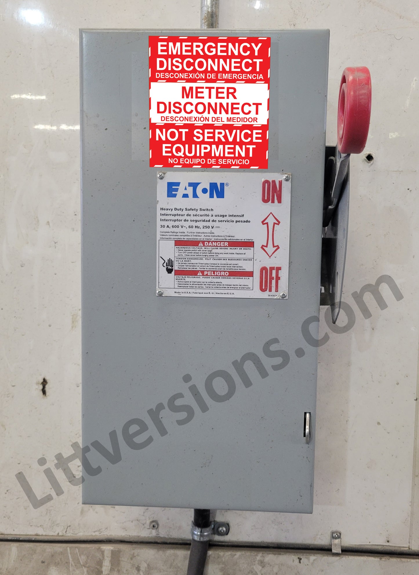 3.5"x1.25" Emergency Service Meter Disconnect NOT Service Equipment Bilingual Spanish Espanol Label Sign Sticker