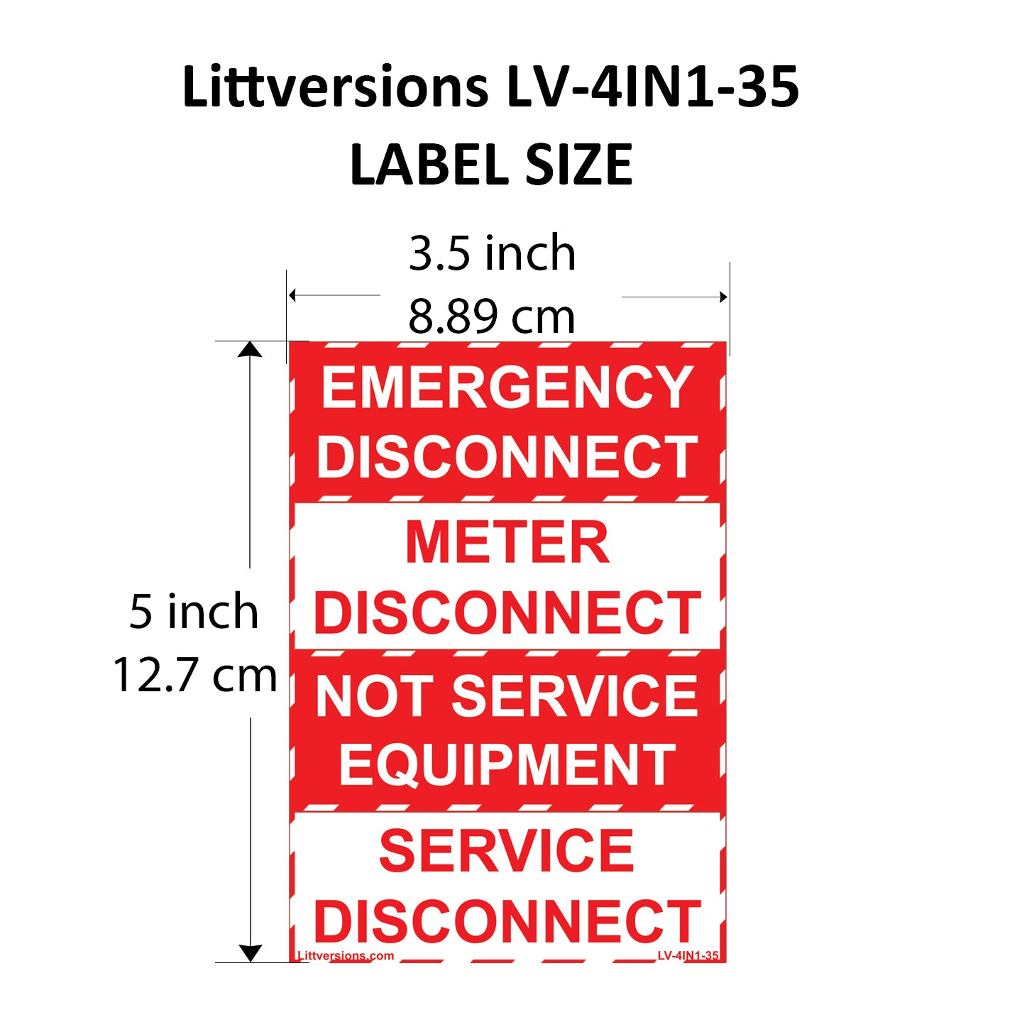 3.5"x 1.25" Emergency Service Meter Disconnect NOT Service Equipment Label 44-944-945 NEC Compliant