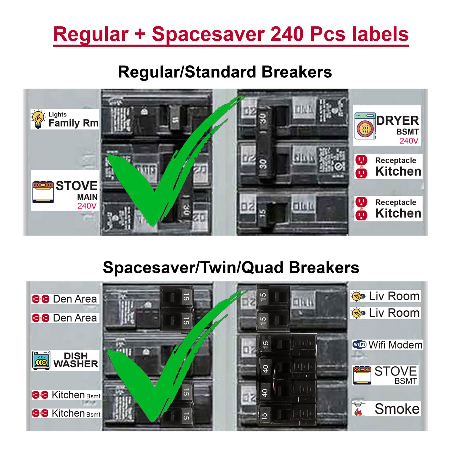 240 Pcs Circuit Breaker Panel Directory Fuse Identification Marker Sign Sticker Label Decals with Icons