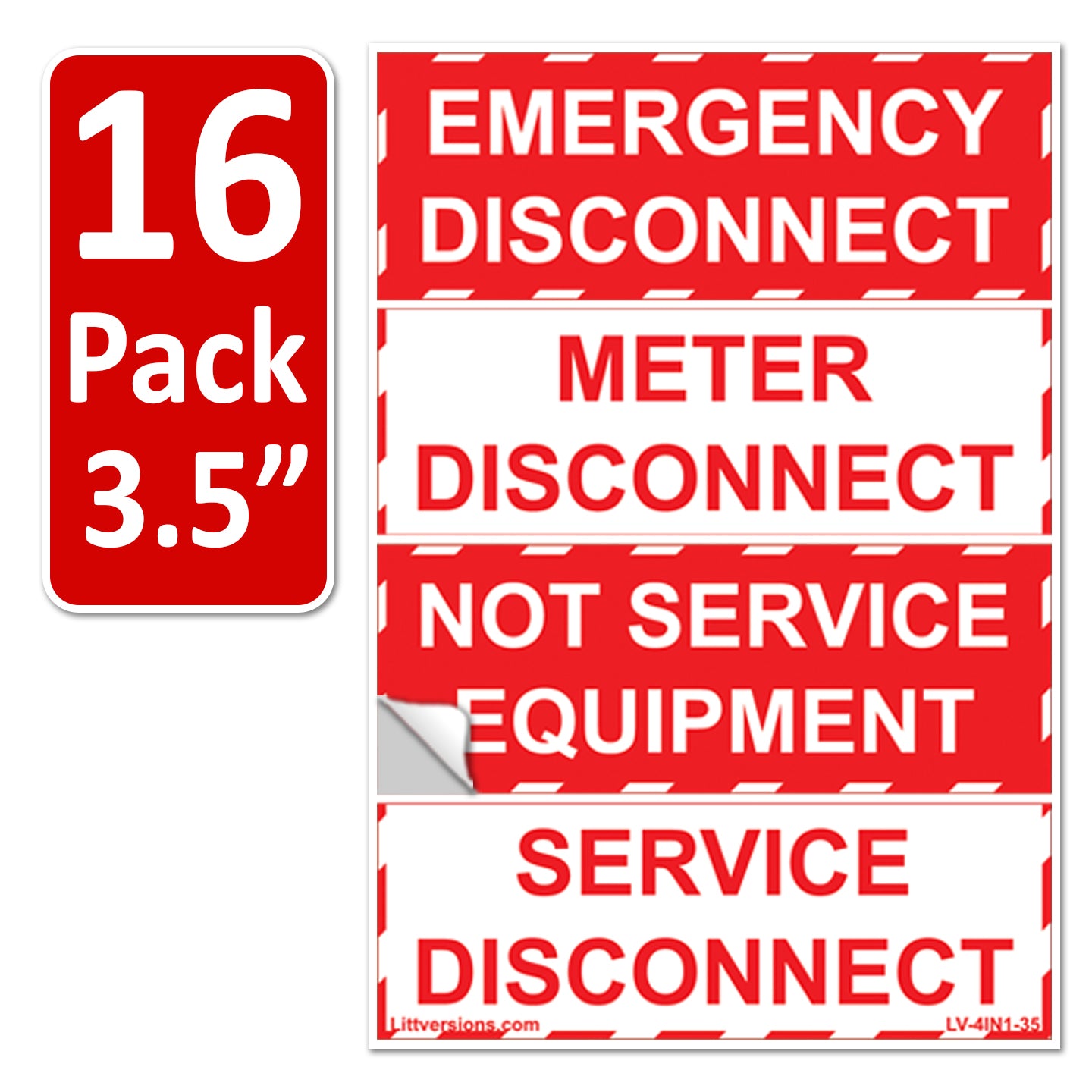 3.5"x 1.25" Emergency Service Meter Disconnect NOT Service Equipment Label 44-944-945 NEC Compliant