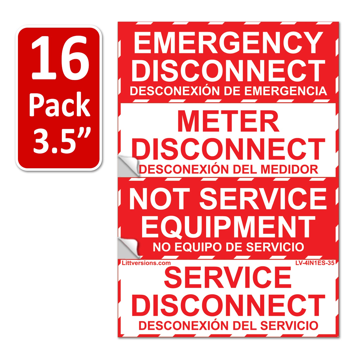 3.5"x1.25" Emergency Service Meter Disconnect NOT Service Equipment Bilingual Spanish Espanol Label Sign Sticker