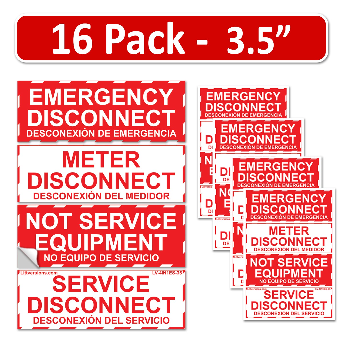 3.5"x1.25" Emergency Service Meter Disconnect NOT Service Equipment Bilingual Spanish Espanol Label Sign Sticker