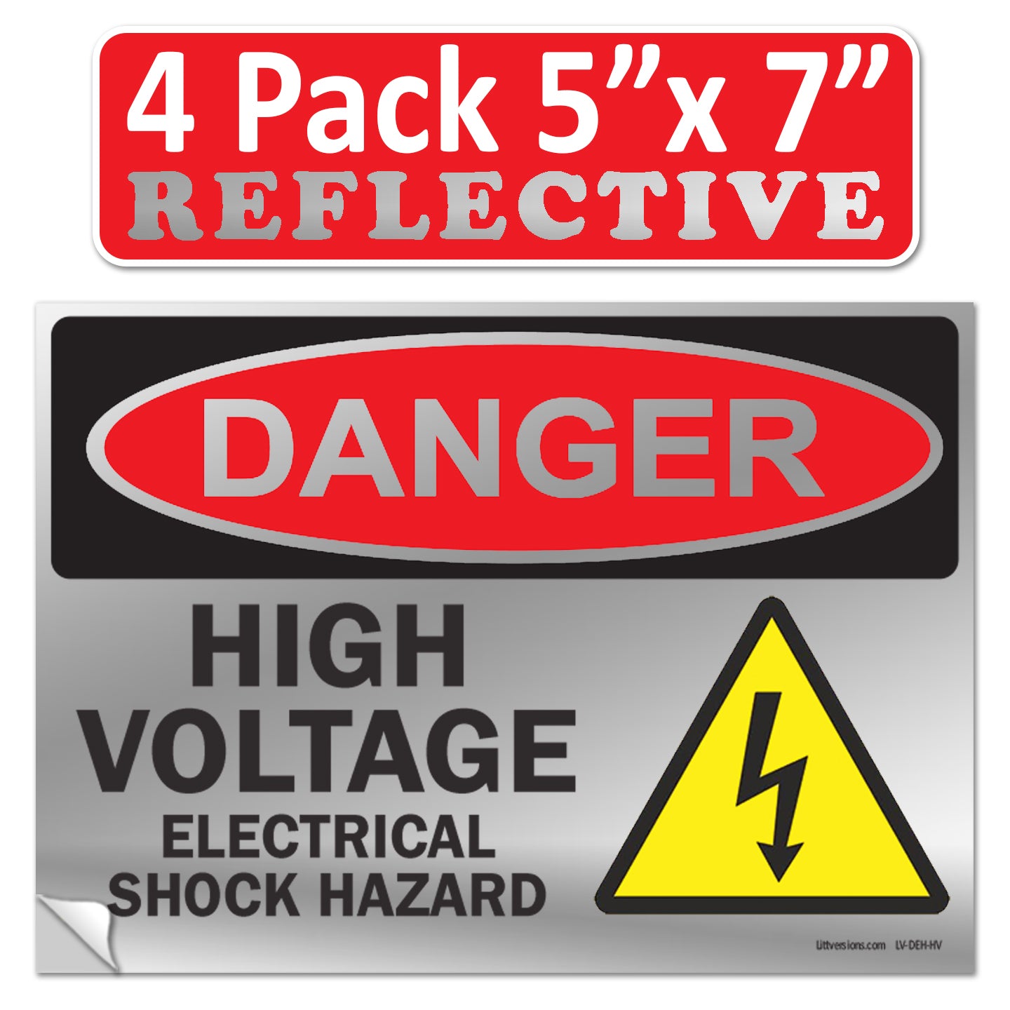 Danger High Voltage, Electrical Shock Hazard OSHA WARNING Label Sign Decal 6 mil Laminated Engineer Grade UV Protected Red Black White ANSI NFPA Weather Resistant Indoor Outdoor 131702