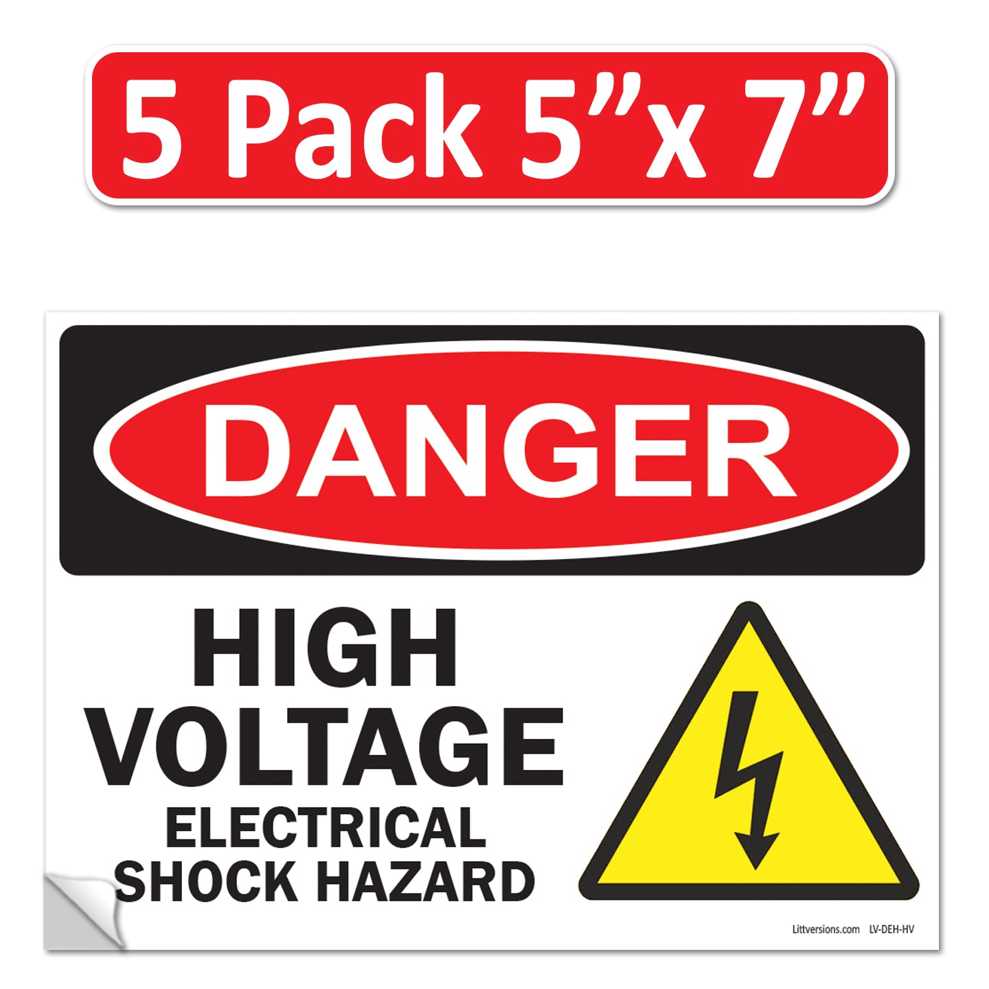 Danger High Voltage, Electrical Shock Hazard OSHA WARNING Label Sign Decal 6 mil Laminated Engineer Grade UV Protected Red Black White ANSI NFPA Weather Resistant Indoor Outdoor 131702