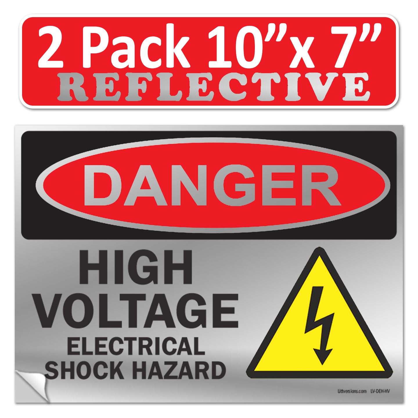 Danger High Voltage, Electrical Shock Hazard OSHA WARNING Label Sign Decal 6 mil Laminated Engineer Grade UV Protected Red Black White ANSI NFPA Weather Resistant Indoor Outdoor 131702