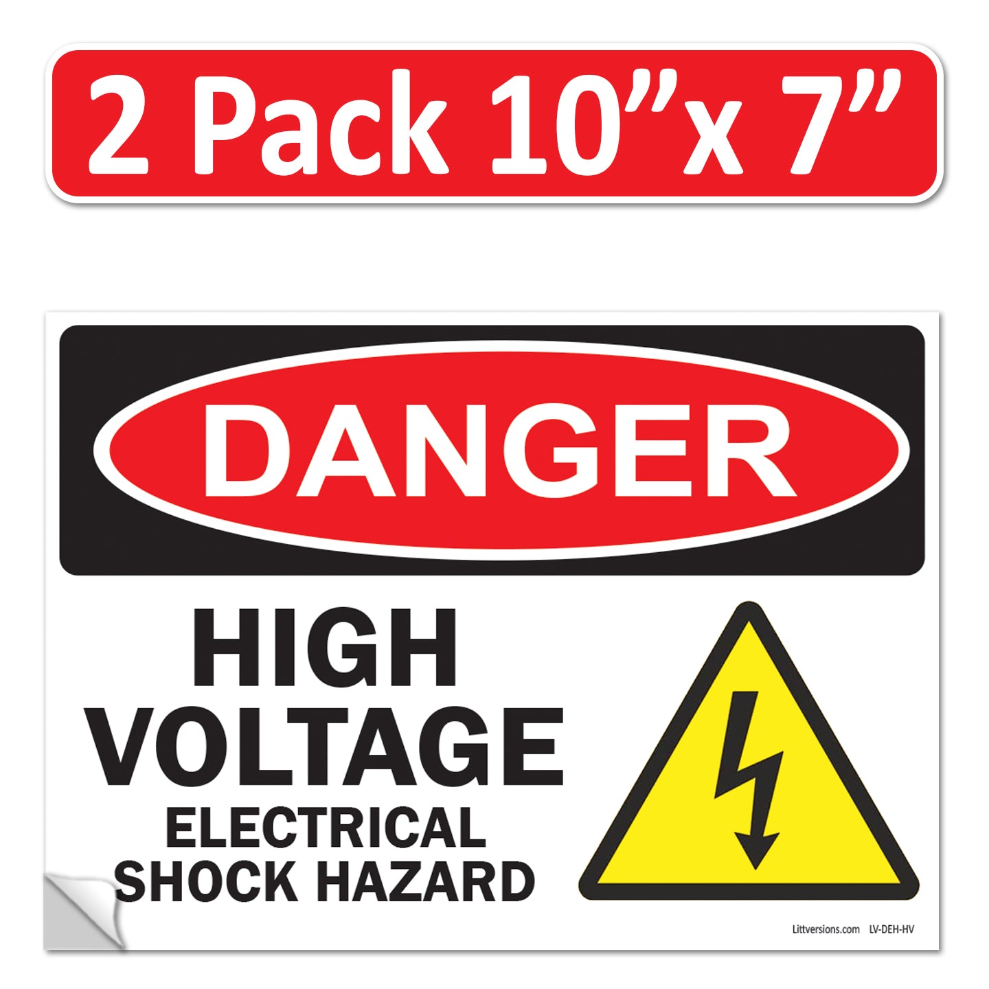 Danger High Voltage, Electrical Shock Hazard OSHA WARNING Label Sign Decal 6 mil Laminated Engineer Grade UV Protected Red Black White ANSI NFPA Weather Resistant Indoor Outdoor 131702