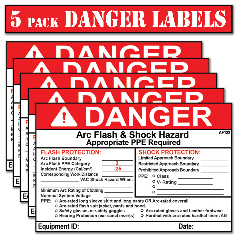 Littversions 5 Pack 4" x 6" Danger Flash Shock Protection Arc Flash Boundary Arc Flash PPE Category 3 Labels 121090 121091 121092 1211101 121102 Sticker Decal Vinyl