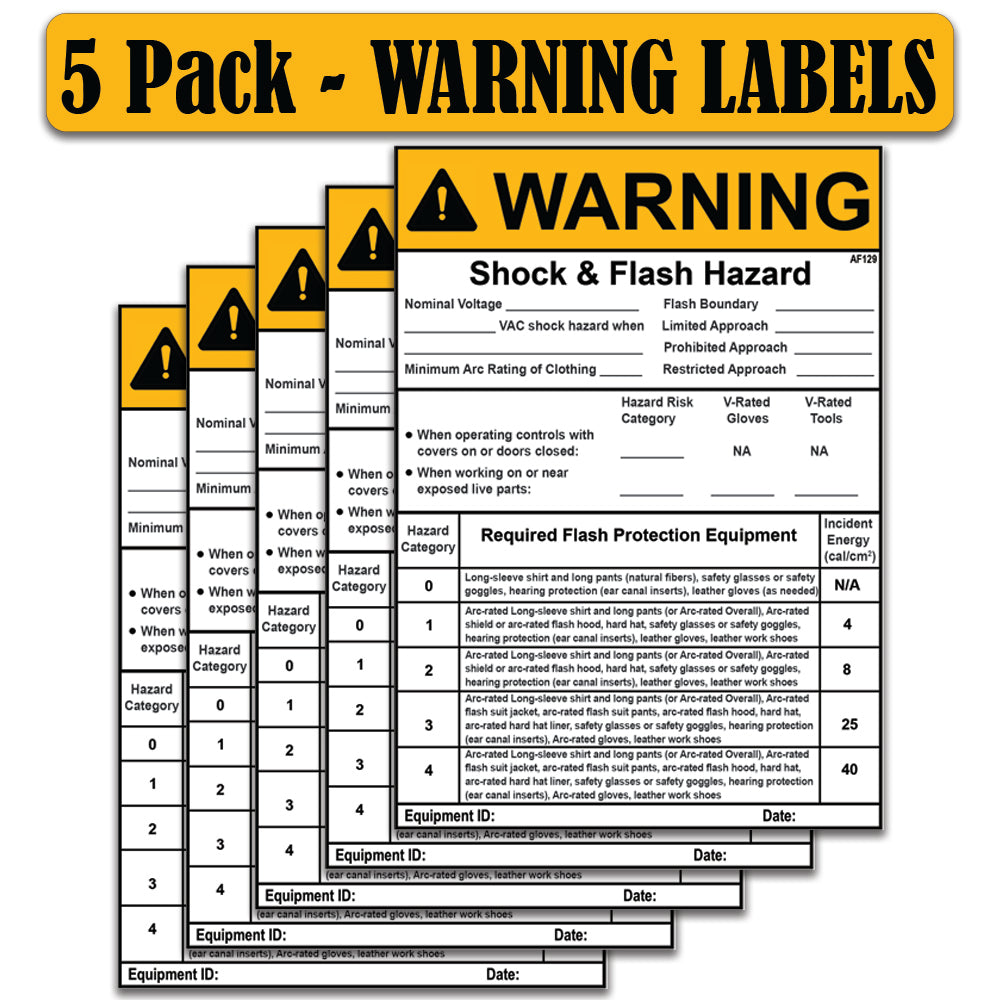 Littversions 5 Pack 5" x 7" Warning Shock & Flash Hazard Nominal System Voltage Vac Shock Hazard When Labels 1210820 121081 Sticker Decal Vinyl