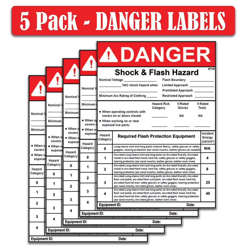 Littversions 5 Pack 4" x 6" Danger Shock & Flash Hazard Nominal System Voltage Vac Shock Hazard When Labels 1210820 121081 Sticker Decal Vinyl