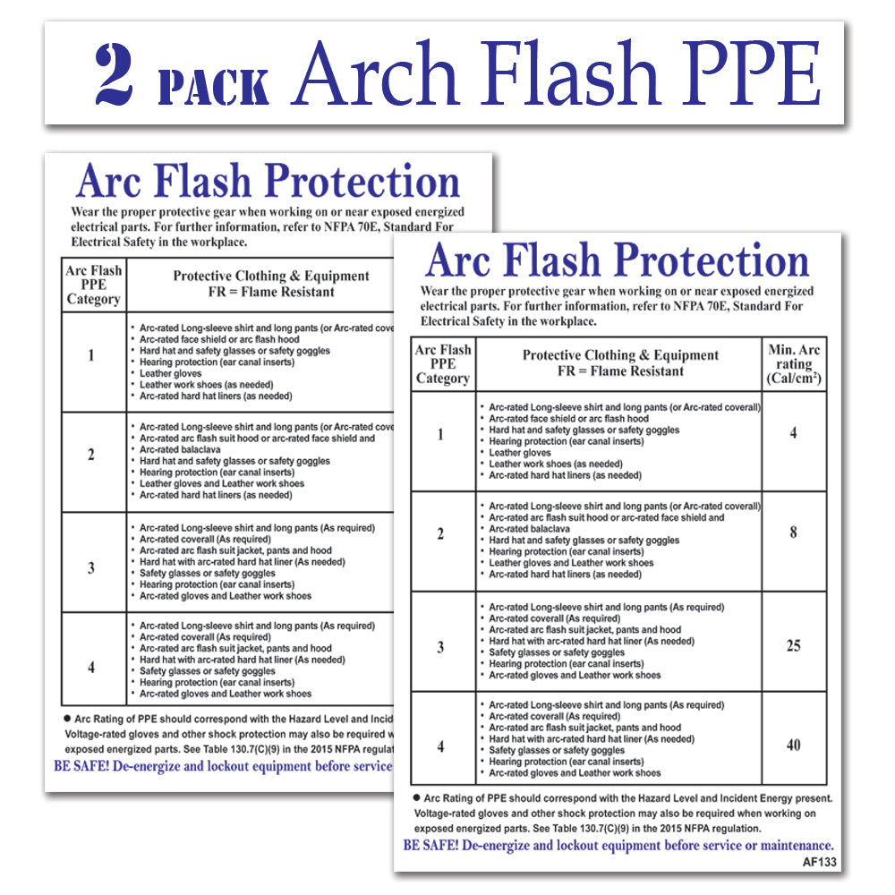 Littversions 2 Pack 5" x 7" Arc Flash Protection Sign Chart Label 102524 102523 Sticker Decal Vinyl