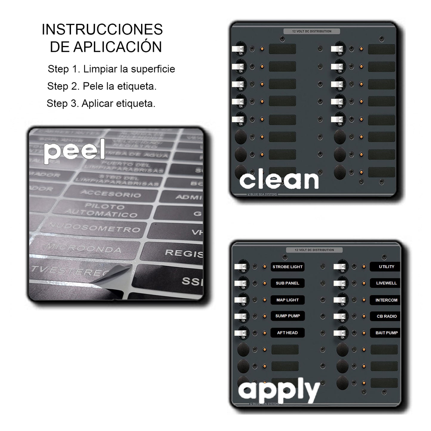 160 Pcs Spanish Large Format Marine Extended AC DC Circuit Battery Panels Directory Switch Labels Car Auto Truck RV Camper Replacement for Blue Sea 8030 8031 8039 8067