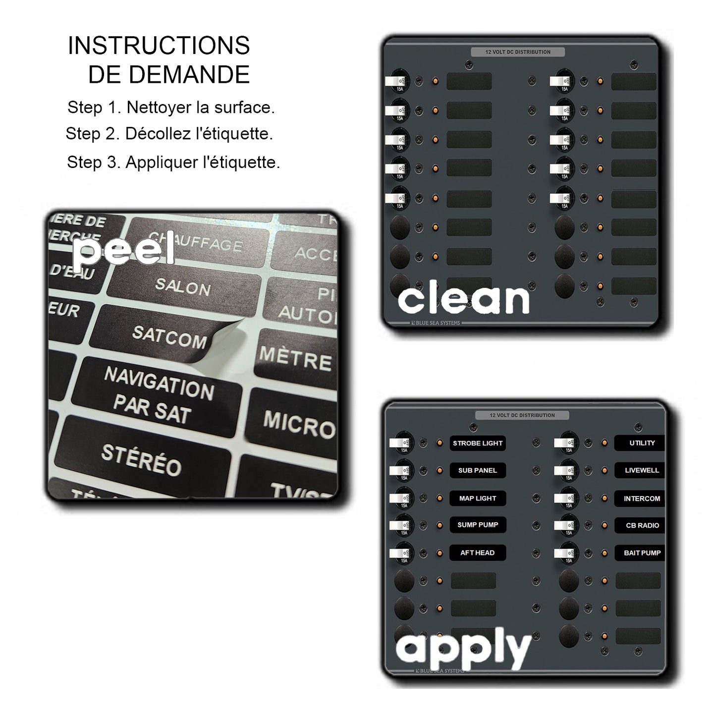 160 Pcs French Large Marine Extended AC DC Circuit Battery Panels Directory Switch Labels Car Auto Truck RV Camper Replacement for Blue Sea 8030 8031 8039 8067