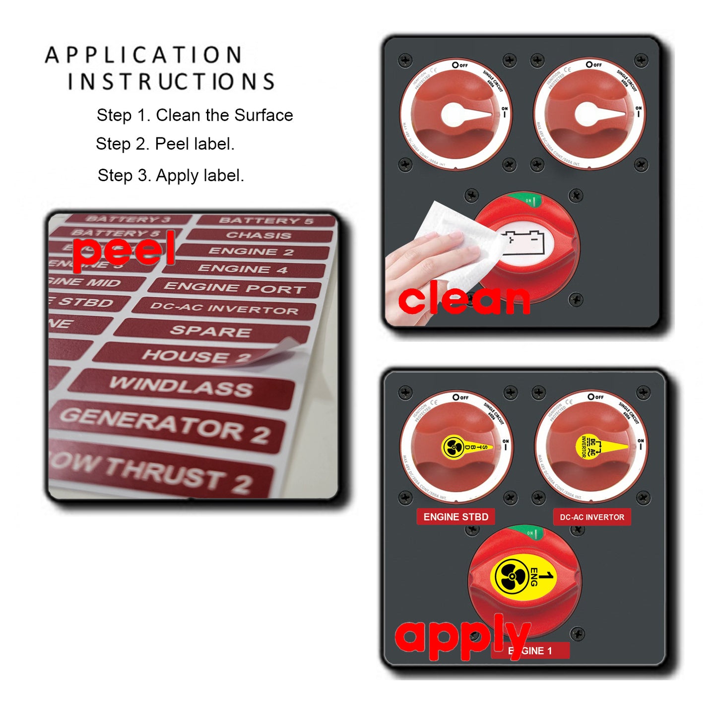 92 Pcs DC 12V 24V 48V Replacement for Blue Sea 7902 Master Disconnect Battery switch icon Label