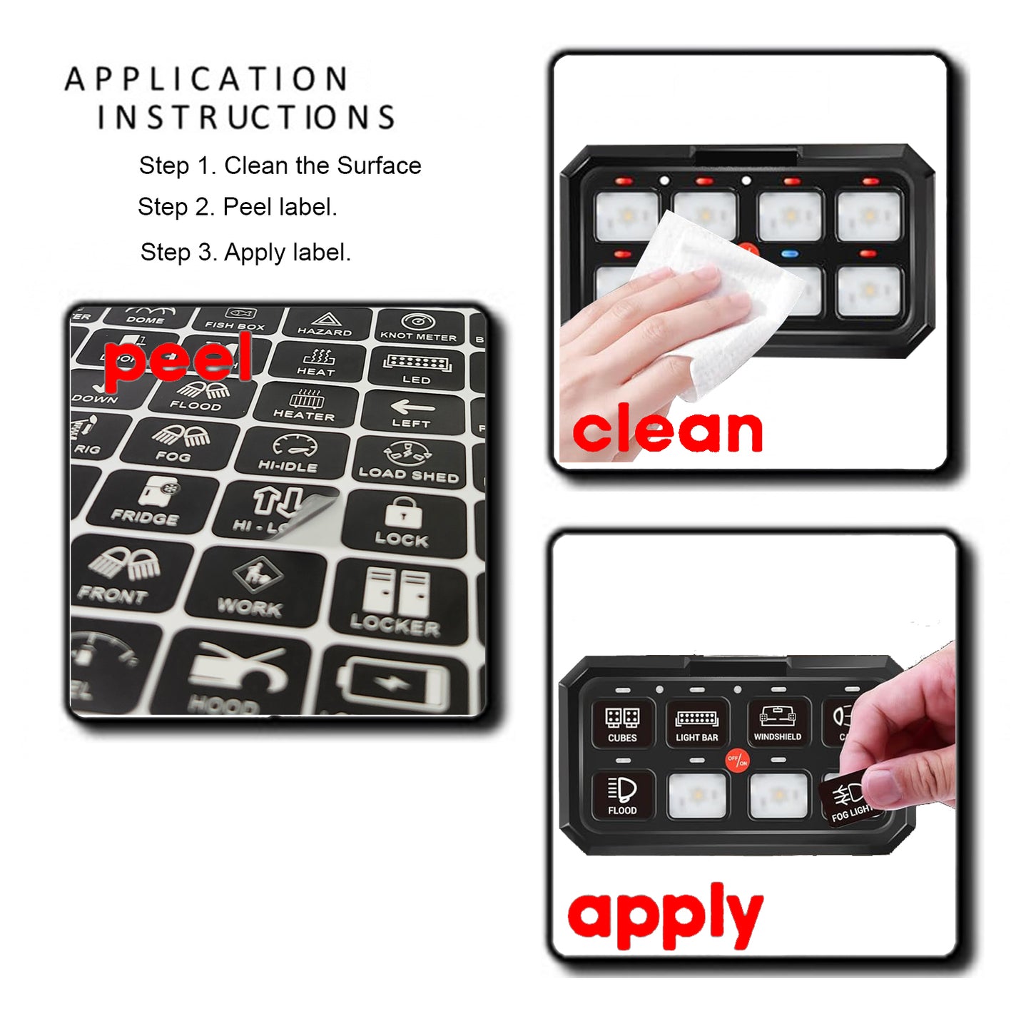 200 Pcs AC DC 6/8/12 Gang Switch Control Panel Stickers Labels Vinyl Marine Boat Car Truck RV Camper Vehicle RA80 XL RB80 XL AR-600 AC-1200 Large Horizontal