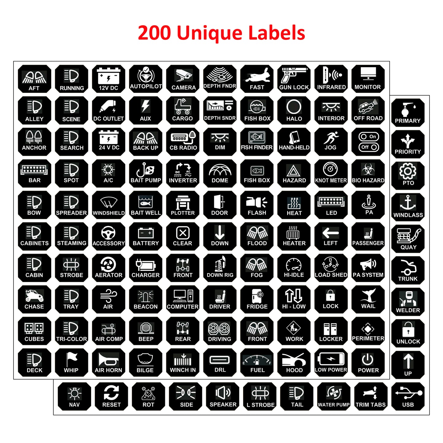 200 Pcs Horizontal AC DC 6/8/12 Gang Switch Control Panel Stickers Labels Vinyl Marine Boat Car Truck RV ATV Camper BA80 GA80 BB80 GB80 BC60 GC60 AR800 AR-820 RC800 RA80 X2