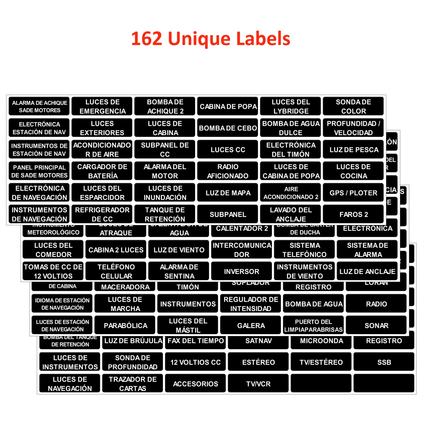 160 Pcs Spanish Large Format Marine Extended AC DC Circuit Battery Panels Directory Switch Labels Car Auto Truck RV Camper Replacement for Blue Sea 8030 8031 8039 8067