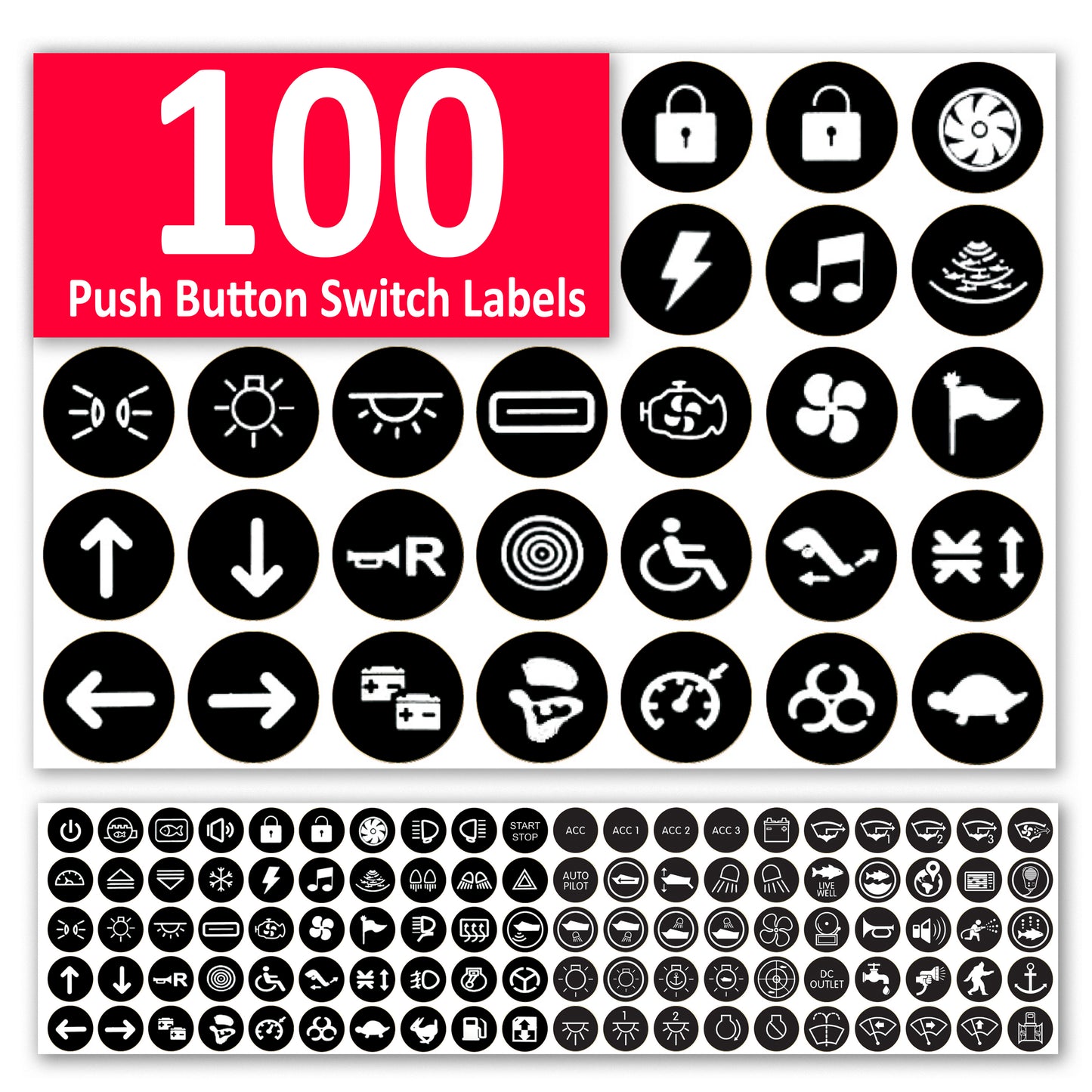 100 Pcs Round Push Button Replacement for Blue Sea 4180 4181 Toggle Switch 4230 Circuit Labels