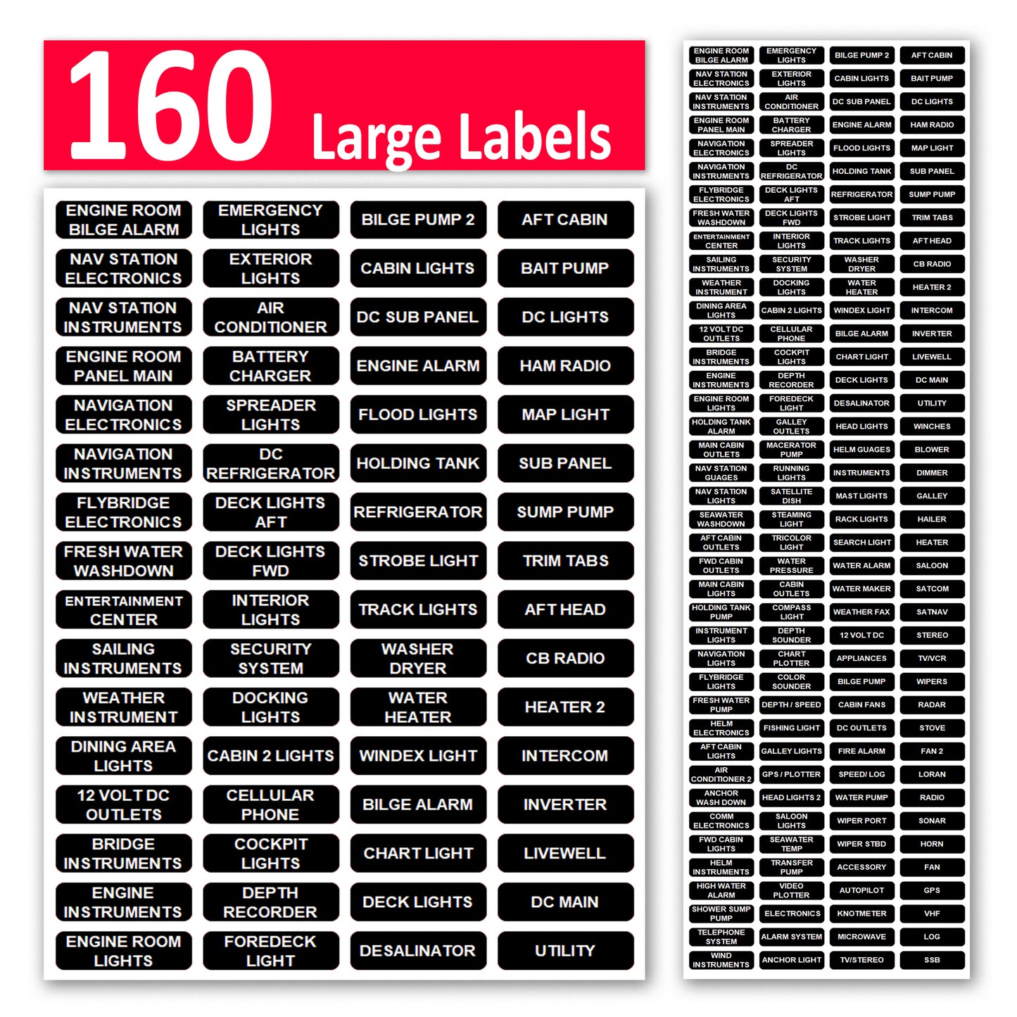 160 Pcs English Large Marine Extended AC DC Circuit Battery Panels Directory Switch Labels Car Auto Truck RV Camper Replacement for Blue Sea 8030 8031 8039 8067