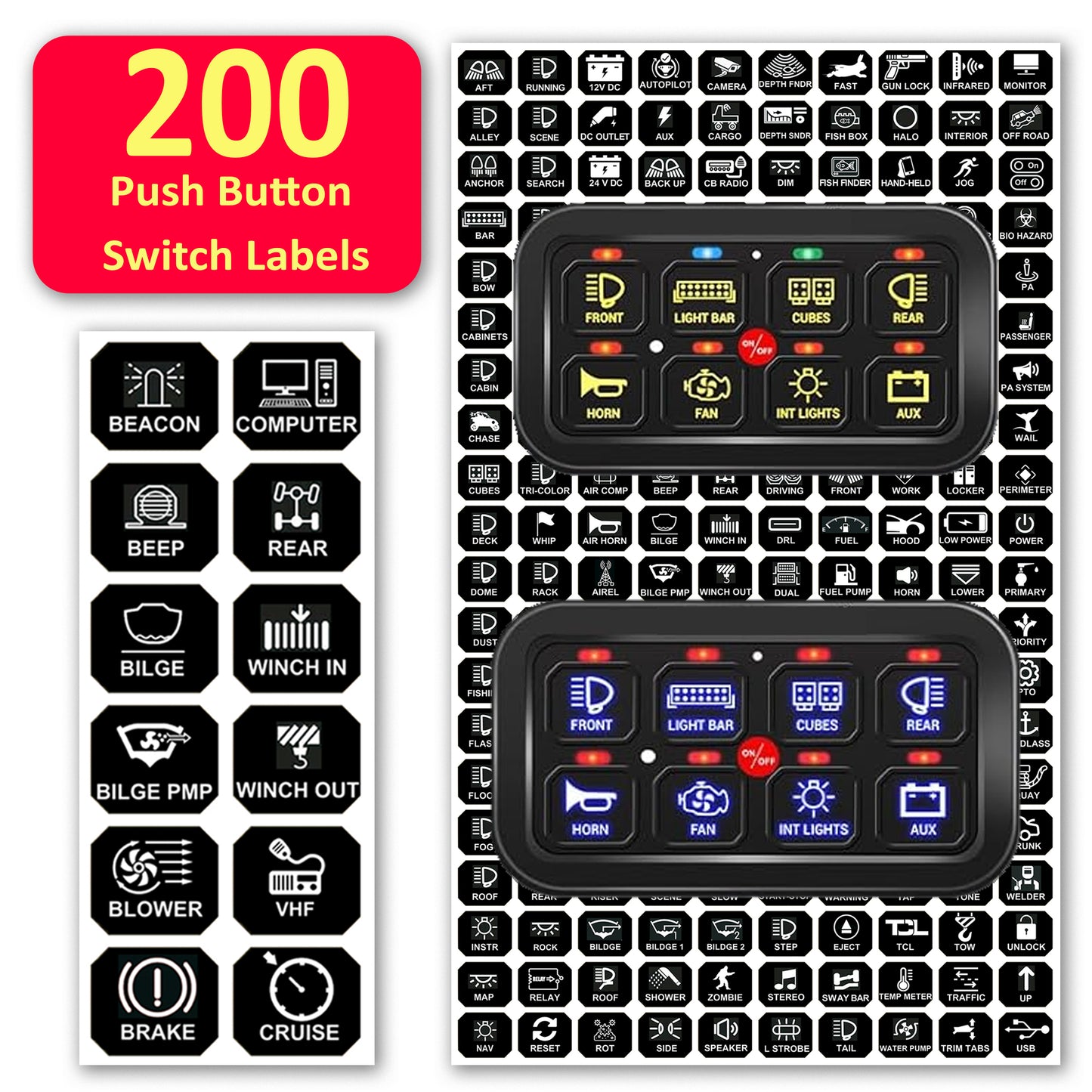 200 Pcs Horizontal AC DC 6/8/12 Gang Switch Control Panel Stickers Labels Vinyl Marine Boat Car Truck RV ATV Camper BA80 GA80 BB80 GB80 BC60 GC60 AR800 AR-820 RC800 RA80 X2
