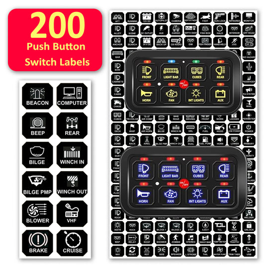 200 Pcs Horizontal AC DC 6/8/12 Gang Switch Control Panel Stickers Labels Vinyl Marine Boat Car Truck RV ATV Camper BA80 GA80 BB80 GB80 BC60 GC60 AR800 AR-820 RC800 RA80 X2