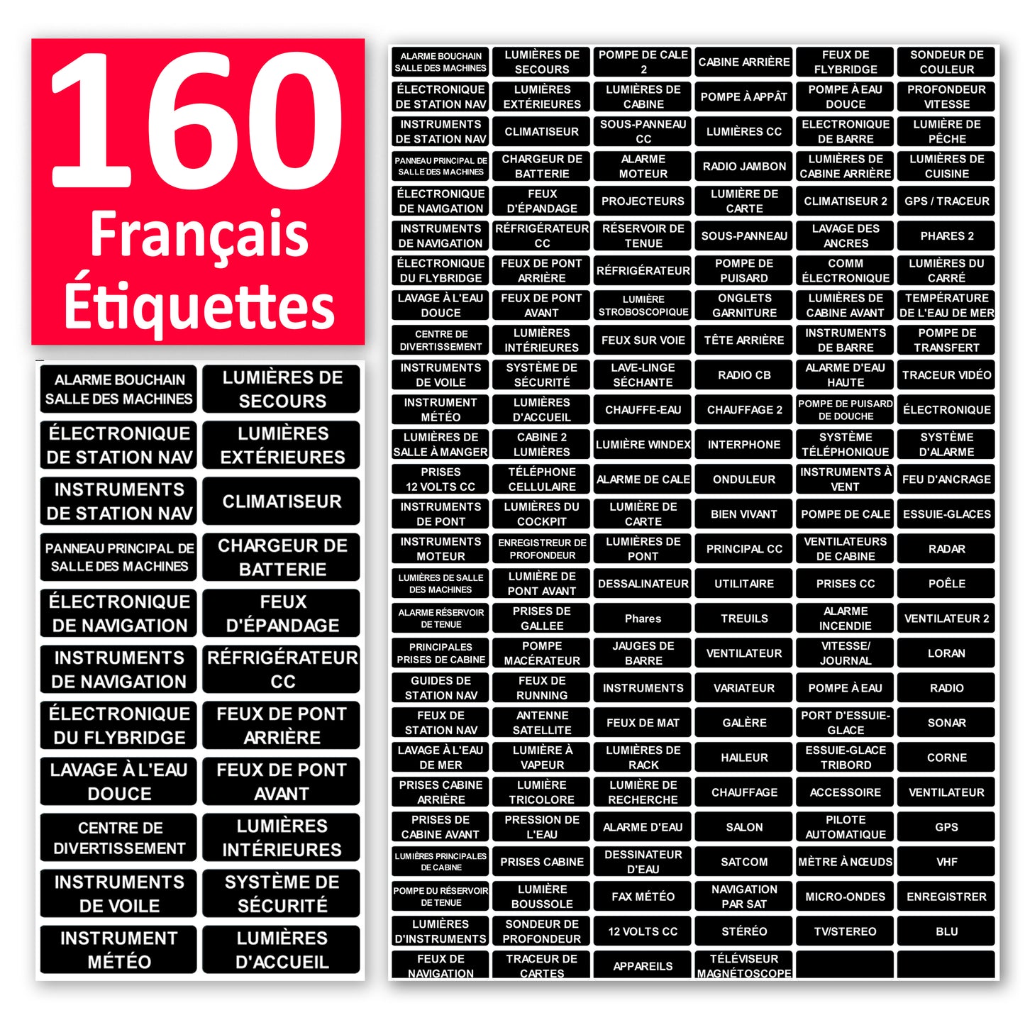 160 Pcs French Large Marine Extended AC DC Circuit Battery Panels Directory Switch Labels Car Auto Truck RV Camper Replacement for Blue Sea 8030 8031 8039 8067
