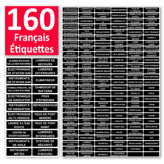 160 Pcs French Large Marine Extended AC DC Circuit Battery Panels Directory Switch Labels Car Auto Truck RV Camper Replacement for Blue Sea 8030 8031 8039 8067