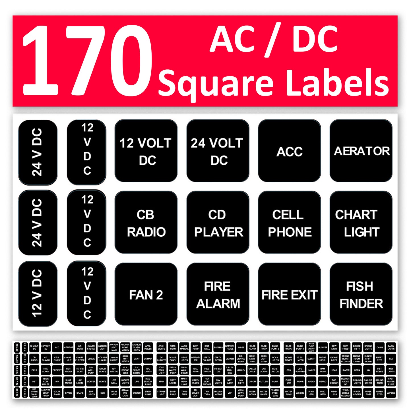 170 Pcs Square AC DC Panel Directory Label Replacement for Blue Sea 4215 4216 4217 4218 Marine