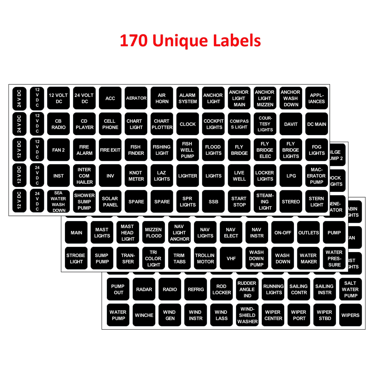 170 Pcs Square AC DC Panel Directory Label Replacement for Blue Sea 4215 4216 4217 4218 Marine