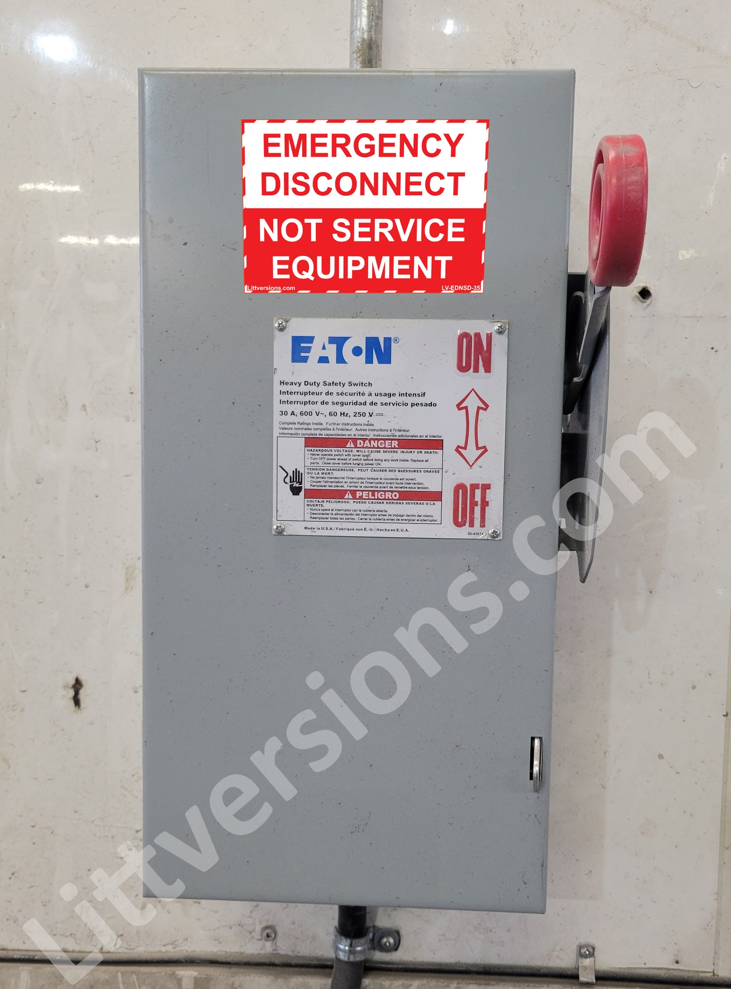 5 Pack 5"x 3.5" Emergency Disconnect NOT Service Equipment Label Sign Stick Vinyl Elect NEC compliant