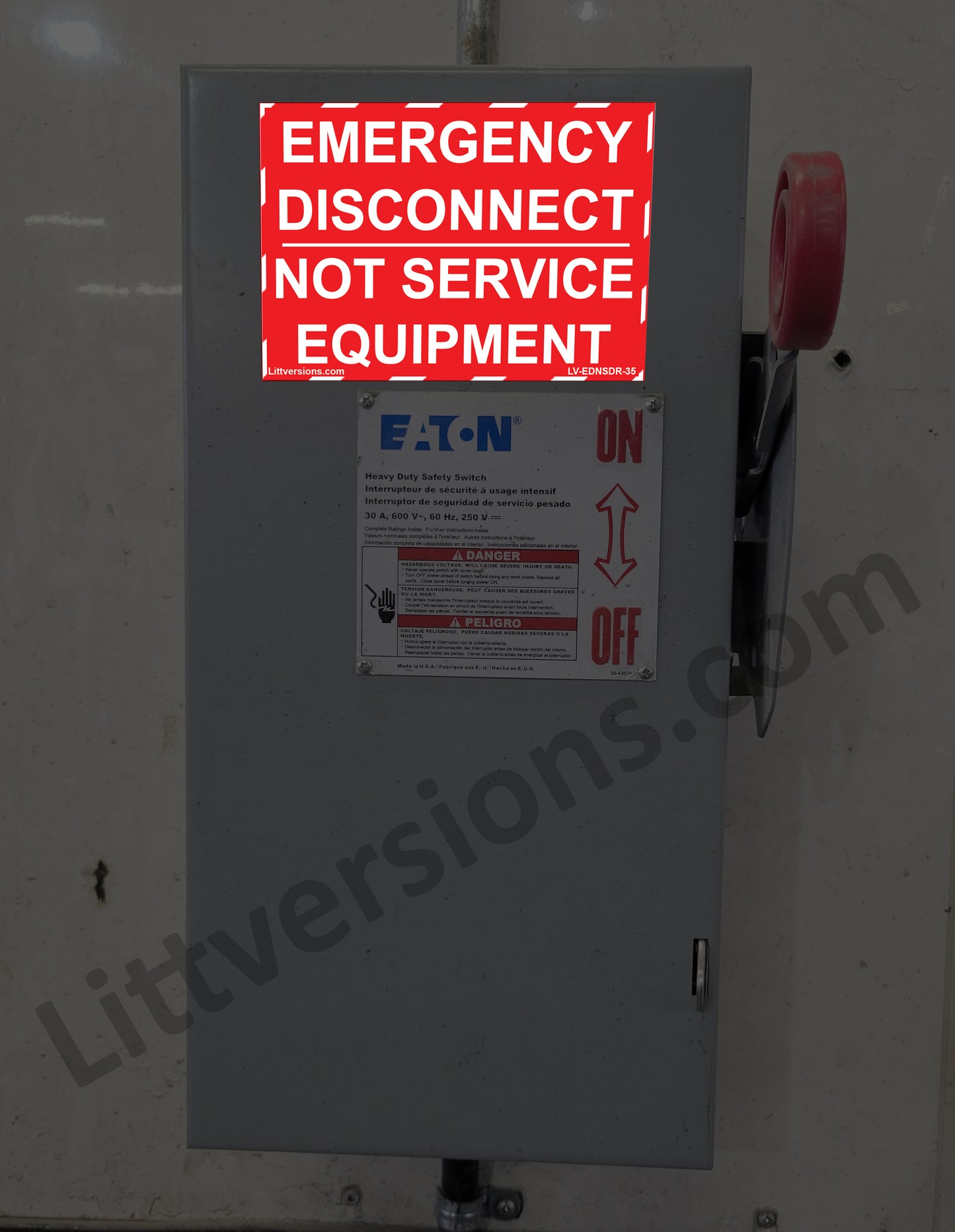 Littversions 5 Pack 5"x 3.5" Reflective Red NEC Compliant Emergency Disconnect NOT Service Equipment Outdoor Laminated Labels Sticker Electrical Panel Danger Heavy Duty Vinyl Waterproof Ultra Durable