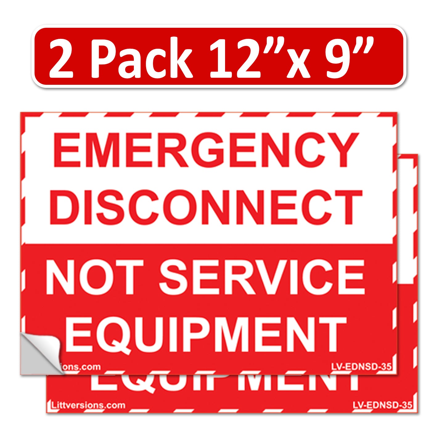 2 Pack 12"x9" NEC compliant Emergency Disconnect NOT Service Equipment Outdoor Rated Laminated Labels Sign Notice Danger Sticker Panel Durable Electrical Heavy Duty Vinyl Waterproof