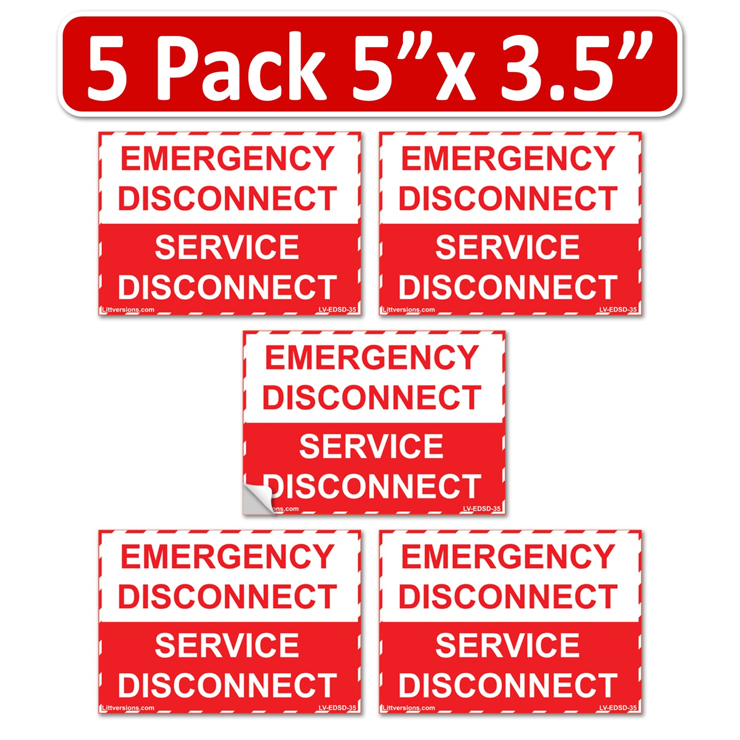 5 Pack 5"x 3.5" Emergency Disconnect Service Label Decal Sign Sticker Vinyl Electrical NEC compliant