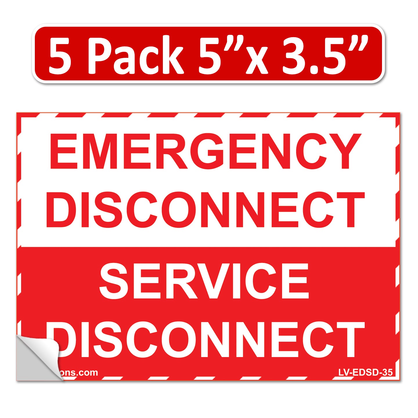 5 Pack 5"x 3.5" Emergency Disconnect Service Label Decal Sign Sticker Vinyl Electrical NEC compliant