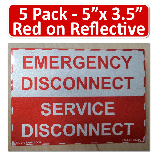 5 Pack 5"x 3.5" Reflective Laminated NEC Compliant Emergency Disconnect Service Labels Sign Notice Danger Sticker Panel Heavy Duty Pressure Sensitive Ultra Durable Electrical Lock Out