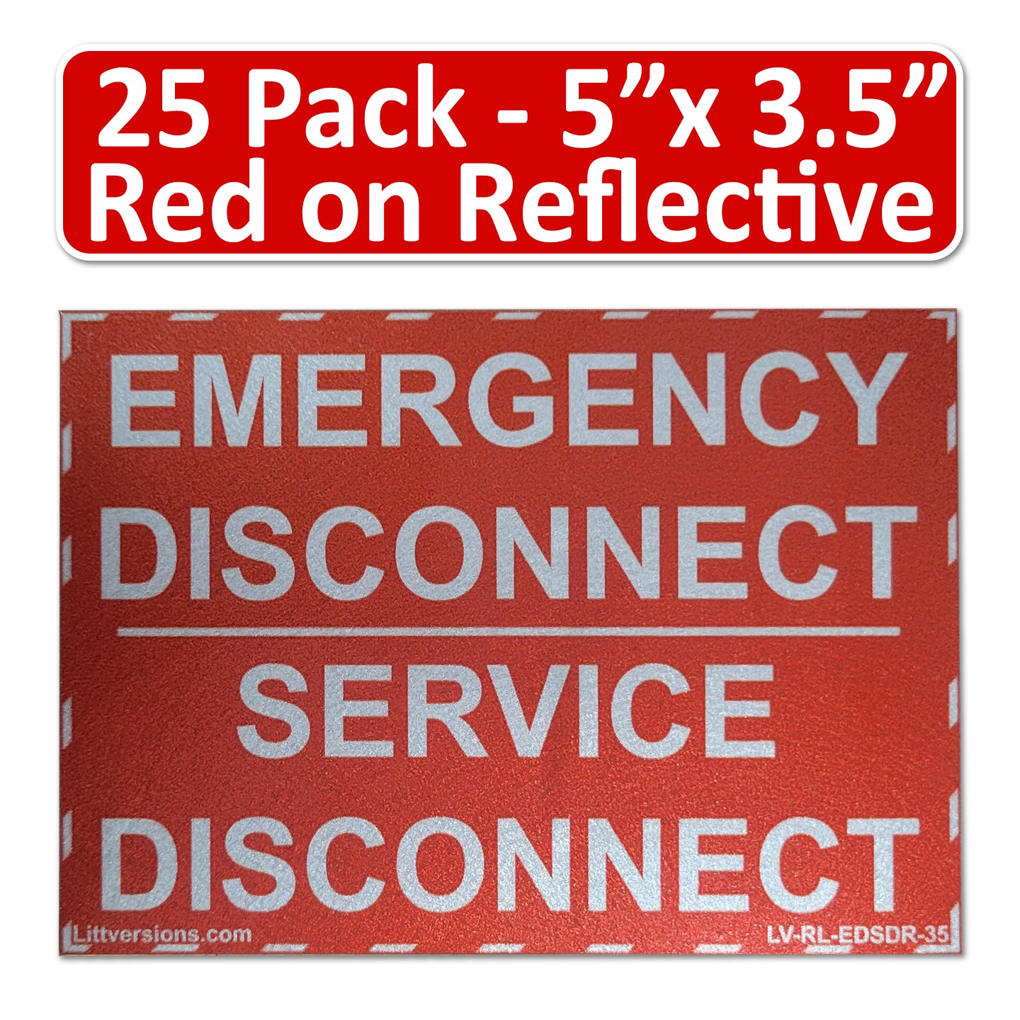 5"x 3.5" Red Reflective Laminated NEC Compliant Emergency Disconnect Service Labels Sign Notice Danger Sticker Panel Heavy Duty Pressure Sensitive Ultra Durable Electrical Lock Out