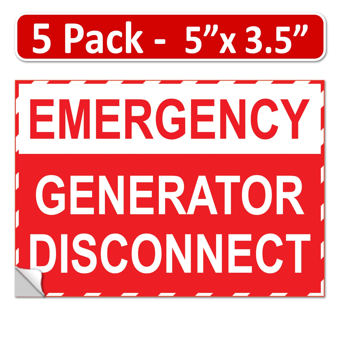 5" x 3.5" Emergency Generator Disconnect Label Sign Sticker Electrical Panel Vinyl Lock Out Shut Off