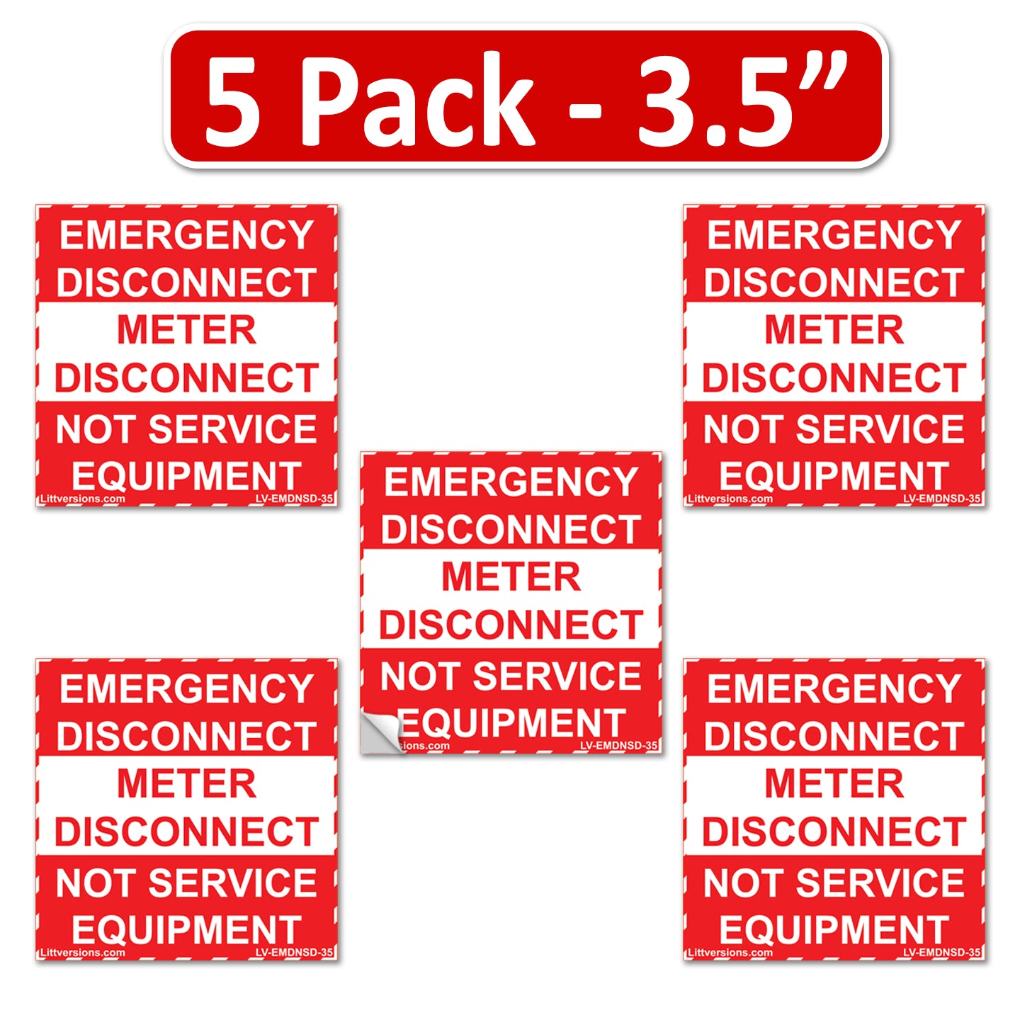 5 Pack 5"x 3.5" Emergency Meter Disconnect NOT Service Equipment Label Sign Stickr Vinyl NEC compliant
