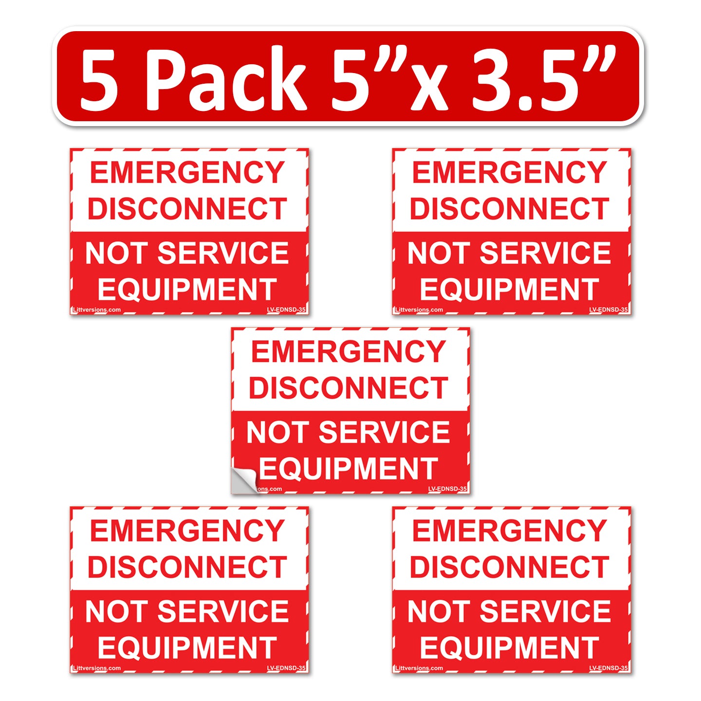 5 Pack 5"x 3.5" Emergency Disconnect NOT Service Equipment Label Sign Stick Vinyl Elect NEC compliant