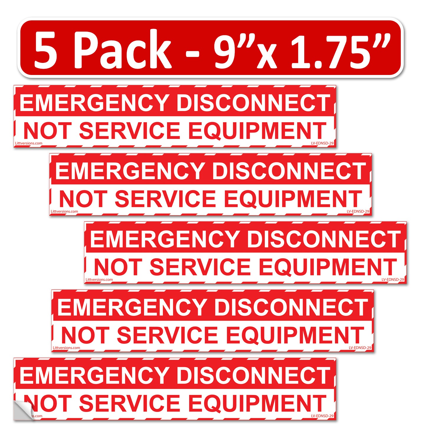 5 Pack 1-3/4"x 9" Emergency Disconnect NOT Service Equipment Label Sign Deca Vinyl 44-945 NEC compliant