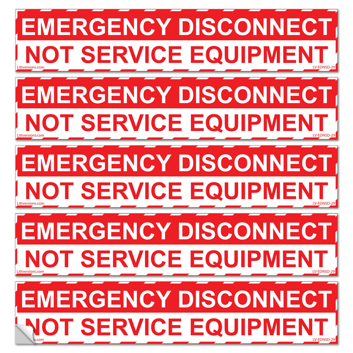 5 Pack 1-3/4"x 9" Emergency Disconnect NOT Service Equipment Label Sign Deca Vinyl 44-945 NEC compliant